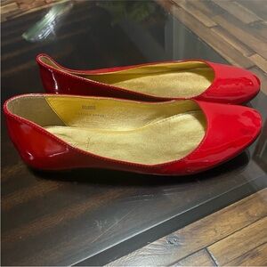 J Crew Red Patent Leather Slip Ons Ballet Flats Size 8
